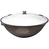 Schwenktopf Kazan aus Gusseisen 22 L (runder Boden) | Kasan Uzbekisch | Cast Iron KESSEL Uzbek | Camping Usbek Asia Topf mit Aluminium Deck
