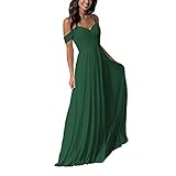 Lang Brautjungfer Kleider,A-Linie Chiffon dünner Schulterträger V-Ausschnitt Party Abendkleid,Dark Green N,36,Formellen Abendkleid Festk