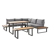 riess-ambiente.de Moderne Garten Sitzgruppe Set Tampa Lounge 240cm grau Outdoor Sofa inkl. Bank und Tisch Wetterfest Gartenloung