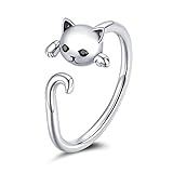 Ring mit verstellbarer Öffnung, für Damen und Mädchen, niedliche Katze, einfaches S925er Sterlingsilber, Fingerringe für Frauen, verstellbarer Ring, Modeschmuck, Größ
