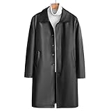 NXYJD Lange Lederjacke der Winter Männer dicker warmer Fleece-Liner Faux-Leder Windjacke Outwear-Mann-klassischer Trenchmantel (Color : A, Size : 3XL code)