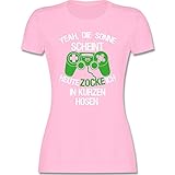 Nerd Geschenke - Heute zocke ich in kurzen Hosen grün weiß - XXL - Rosa - Zocken - L191 - Tailliertes Tshirt für Damen und Frauen T-S