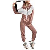 GFGHH Jogginganzug Damen Sportanzug Traingsanzug für Frauen Fitness Kapuzenpullover Streetwear Sportbekleidung Pullover Tops + Jogginghose Sportswear Set Farbblock Lässige Sweatshirt mit Käng