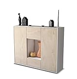 Stil.Zeit Highboard Kommode Manuela - Korpus Weiss matt - Front Holz-Design Zeder (136x108x35cm) - Push-to-Open Technik & hochwertigen Leichtlaufschienen - Made in Germany