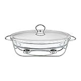 AMBITION Speisewärmer Helios 3 L Glas Servierschale Warmhalteplatten für Speisen Edelstahl Gestell und Deck