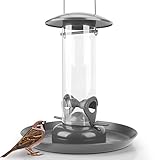 WILDLIFE FRIEND | Körner Futtersäule mit XL Futterteller, Grau - Futterschale für Vögel zum Aufhängen mit Anflugplätzen, Futterstation zur ganzjährigen Wildvögel Fütterung