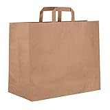 Dila GmbH 50 Papiertragetaschen in Braun | Papiertaschen Henkeltaschen Tragetaschen Tüten Papiertüten recycelbar (32 x 21,5 x 27 cm)