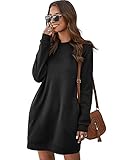 DIDK Damen Hoodie Kleid Pullover Langarm Sweatshirtkleid Tops Herbst Kurz Kleid Sweatshirt Pulloverkleid mit Taschen Schwarz XXL