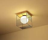 LLLKKK Deckenleuchte Modern Eckig Deckenlampe Decke Leuchte Holz Metall Glas Lampeschirm Flur Diele Korridor Balkon Arbeitszimmer Gang Deckenbeleuchtung Dekoration Beleuchtung E27 1 flammig,Schw