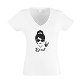 Damen V-Neck T-Shirt - Junggesellinnenabschied Braut Rock n Roll, L, Weiss-schw
