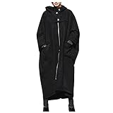 AFFGEQA Damen Einfarbig Kapuzenpullover Mantel Reißverschluss langer Jacke Warme Übergangsjacke Gefüttert Winterjacke Steppjack