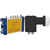 TechniSat TECHNISWITCH 5/8 G2 – Multischalter (Verteiler für Satellitensignale) blau/gelb & Universal-Quattro-LNB mit 40mm Feedaufnahme (Multischalterbetrieb für viele Teilnehmer), Schw