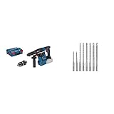 Bosch Professional 18V System Akku Bohrhammer GBH 18V-26 F (ohne Akkus und Ladegerät, inkl. Zusatzhandgriff, Tiefenanschlag, Maschinentuch) + 8 tlg. Hammerbohrer SDS plus Set (für Beton)