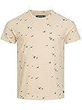 Indicode Herren McFarland T-Shirt mit Rundhals-Ausschnitt aus Baumwolle & Leinen | Regular Fit Kurzarm Shirt Herrenshirt Allover-Print Markenshirt Sommershirt für Männer Ecru Mix L