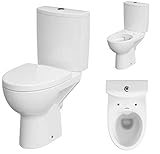 VBChome Keramik Stand- WC Toilette Komplett -Design- Set mit Spülkasten WC- Sitz aus Duroplast mit Absenkautomatik SoftClose-Funktion für waagerechten Abgang Wasseranschluss Spü