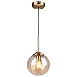 MZStech Industrial Retro Loft Glaskugel Pendelleuchte, Cluster Kronleuchter Hängelampe Leuchte Messingbeschläge (Bernstein)