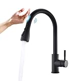 QIANGXIU Touch-On-Sensor Wasserhahn Küche Schwarz 360° Drehbar Küchenarmatur mit Brause Mischbatterie Armatur Automatische Waschtisharmatur mit Infrarot-Elektronik