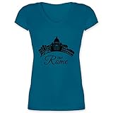 Skyline - Skyline Rome Italien Italy - S - Türkis - t-Shirt Damen rom - XO1525 - Damen T-Shirt mit V