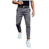 Chino Hosen Männer Kariert Lange Chinohose Stretch Comfort Fit Sporthose Reißverschluss Bequeme Herrenhose Freizeithose Sporthose mit Taschen für Jogging Gy