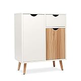 Meerveil Kommode, Sideboard Highboard Anrichte Holz mit 1 Schubladen 2 Türen für Wohnzimmer Schlafzimmer Flur Weiß und Natur 60 x 30 x 73