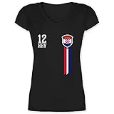 Fussball WM 2022 Fanartikel - 12. Mann Kroatien Fan-Shirt - L - Schwarz - Spruch - XO1525 - Damen T-Shirt mit V