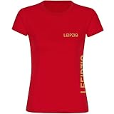 VIMAVERTRIEB® Damen T-Shirt Leipzig - Brust & Seite - Druck:Gold metallik - Shirt Frauen Fußball Fanshop Fanartikel - Größe:3XL