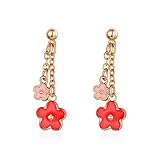 hkwshop Ohrringe für Frauen Damen Modeschmuck Zwei kleine Blume Ohrringe Damen Tropfen Ohrringe Schmuck Glänzend Elegant Exquisite Bankettohrringe Ohrstecker (Metal Color : Rose Gold)