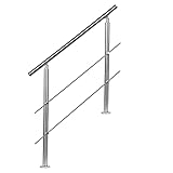 EINFEBEN Edelstahl Handlauf, 100 cm gebürsteter Edelstahl Geländer mit 2 Querstreben Ø 42mm, Handläufe für Treppen für innen & auß