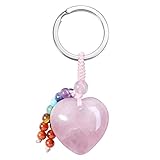 CrystalTears Herz Schlüsselanhänger Edelstein Herz Anhänger mit 7 Chakra Quaste Ornament Keychain Reiki Healing Schmuck Geschenk für Liebhaber/R