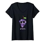 Damen Weinrebe, Limonade, violett, Emoji, Obst, Weinrebe T-Shirt mit V