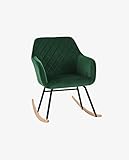 Duhome Schaukelstuhl Stoff Samt gesteppt Farbauswahl Schaukelsessel Schwingsessel gepolstert Relax Sessel Gestell Metall Holz 8026Y, Farbe:Dunkel Grün, Material:S