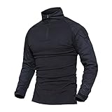 HANTONGHAO Herren Camouflage Tactical T-Shirts Sommer Armee Kampf T-Shirt Baumwolle Militär T-Shirt Airsoft Paintball Jagd Kleidung Herren - Schwarz,CN S(US XXS),