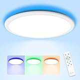 LED Deckenleuchte Dimmbar Mit Fernbedienung Flach, 24W Rund Deckenlampe RGB Farbwechsel, 2400LM Weiß für Schlafzimmer Wohnzimmer Küche Badezimmer Flur Klein, IP44 Spritzfest, 30CM Modern Ultradü