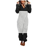 Eaylis Damen Männer Lang Gestreifter Pyjama Fleece Jumpsuit Teddy Fleece Einteiler Onesie Plüsch Overall Bequemer Hausanzug Anzug Flauschig Schlafanzug Flauschig und Kuschelig Weich Warm Loungew