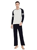 Herren-Schlafanzug-Set, langärmelig, mit Taschen, weich, dehnbar, Nachtwäsche, V-Ausschnitt, für Strand, Jogger und Yoga, schwarz, Larg