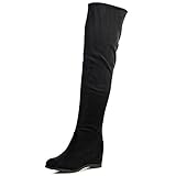 topschuhe24 1233 Damen Overknee Stiefel Overknees Keilabsatz Velours, Farbe:Schwarz, Größe:39 EU