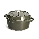 Naturehike Gusseisen Bräter Emailliert Schmortopf Cocotte mit Deckel und Silikongriffen Rund 24 cm Ø - 3,8 L Volumen Für alle Herdarten(Grün)