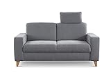 CAVADORE 2er Sofa Lotta / Skandinavische 2-Sitzer-Couch mit Federkern, Kopfstütze und Holzfüßen / 173 x 88 x 88 / Webstoff, Hellg