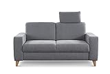 CAVADORE 2er Sofa Lotta / Skandinavische 2-Sitzer-Couch mit Federkern, Kopfstütze und Holzfüßen / 173 x 88 x 88 / Webstoff, Hellg