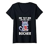 Damen Die Tut Nix Die Will Nur Bücher Lesen Leseratte Lesekatze T-Shirt mit V
