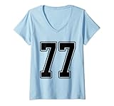 Damen #77 Black Outline Nummer 77 Sport Fan Jersey Style T-Shirt mit V