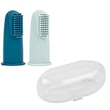 Nattou Babyzahnbürste aus Silikon, 2x Fingerzahnbürste für Babys und Kleinkinder, 1x Schutzhülle, BPA-frei, Silicon, B