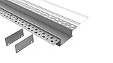 Tivendis Led Alu Profil 2 m T2 mit Zubehör für Strip/Streifen bis 27,6 mm breit | Abdeckung satiniert milchig | Einbau Unterputz Deckenleiste Deckenprofil Deckenleisten elox