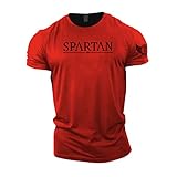 GYMTIER Spartan – Gym T-Shirt für Herren, Bodybuilding, Gewichtheben, Strongman, Trainings-Top, Aktivkleidung, Spartan, geschmiedet, rot, S