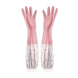 XMYINGWEI Spülhandschuhe Spülmittel Reinigungshandschuhe Latex Langarm wasserdichte Plüsch Dicke Handschuhe Küchenreinigungswerkzeug Geschirrspülglovesen (Color : Drawstring Pink, Size : L)