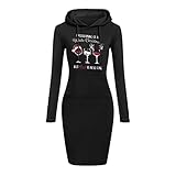 JISHII Weihnachten Kleid für Damen Rotweinglas Stoffdruck Langärmeliges Kordelzug Knielang Kapuzenpullover Schlank Leicht Figurbetontes Pulloverkleid Festliche Figurbetont die Perfekte Hüftrock