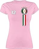 Fussball WM 2022 Fanartikel - 12. Mann Italien Emblem - XL - Rosa - Italien Fussball Tshirt - L191 - Tailliertes Tshirt für Damen und Frauen T-S