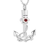 DXQH Asche Kettenanhänger Urnenschmuck Für Männer Anker Urnenkette Für Asche Mit Birthstone Cremation Jewelry Memorial Andenkenanhäng