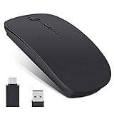 REFRIY Drahtlose Maus mit Bluetooth-Stummschaltung 2,4 G Office-Maus mit integriertem 500-mAh-Akku für MacBook/Tablet/PC/Office/Spiel,Schw
