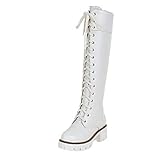 Yowablo Stiefel Frauen Warm Square Heels Schuhe Schnürung Casual Long Fashion Booties (39,Weiß)
